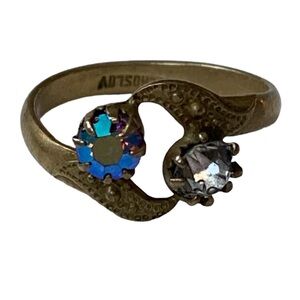 Antique Czechoslovak Art Nuevo Crystal Gold Woman’s Ring Jewelry 1920’s Era